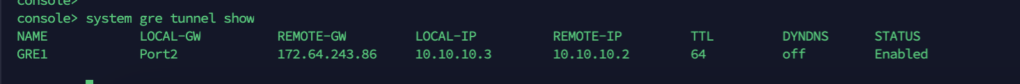 The GRE tunnel will show a status of Enabled when working.